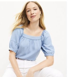 Loft NWT chambray puff sleeve blouse